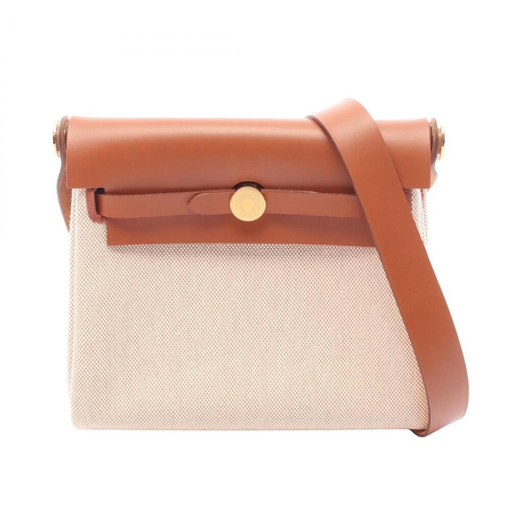 Hermes Herbag Zip Mini Shoulder Bag Handbag Canvas Leather Vache Hunter Toile...